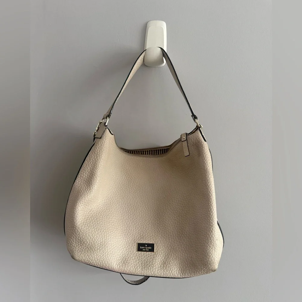 Kate Spade New York Pebbled Leather Hobo Bag – Beige